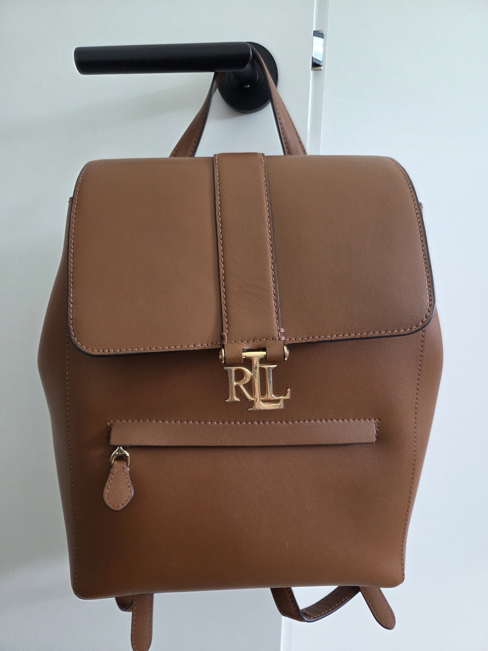 Ralph Lauren Brown Leather Backpack with Gold Hardware